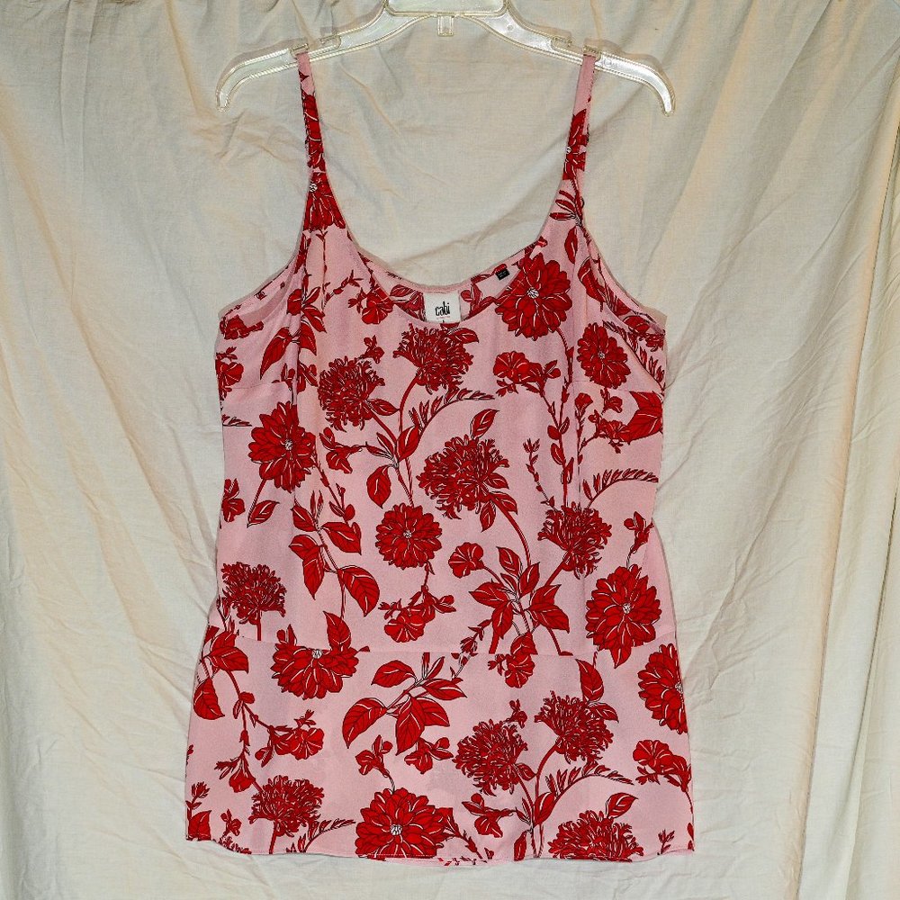 CAbi sleeveless blouse, large l, red and pink floral